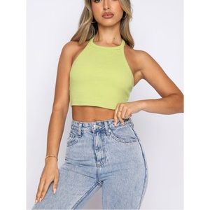 White Fox Matcha Lose It All Crop Tank Top Small